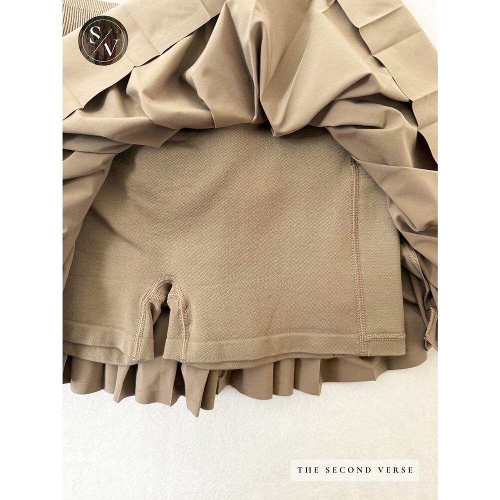 Offline By Aerie Pleated Bow Pleated Wide Waistband Skirt Tan White Size Medium - Picture 4 of 11